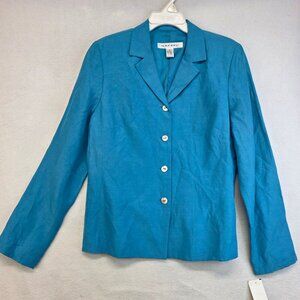 Rafael Silk Linen Blazer 6 Turquoise Lightweight Layer Career Preppy Minimalist